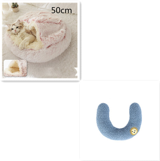 2 en 1 Lit pour chien et chat Lit d'hiver pour animaux de compagnie Lit rond en peluche Lit chaud Maison douce longue en peluche Produits pour animaux de compagnie
