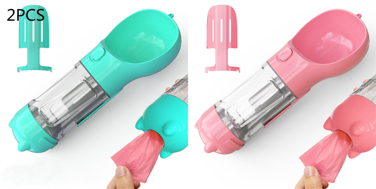 Bouteille d'eau pour animaux de compagnie, gamelle, rangement de sacs poubelles, portable pour voyage en extérieur, bouteille d'eau 3-en-1 pour chien