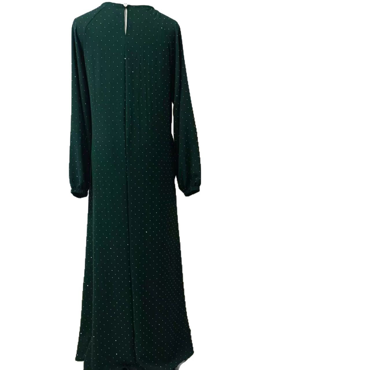 Muslimisches Strass-Dubai-Kleid mit Rundhalsausschnitt und Gürtel