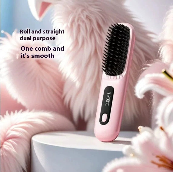 Trendy 2 In 1 Straight Hair Comb Wireless Hair Straightener Brush Hai