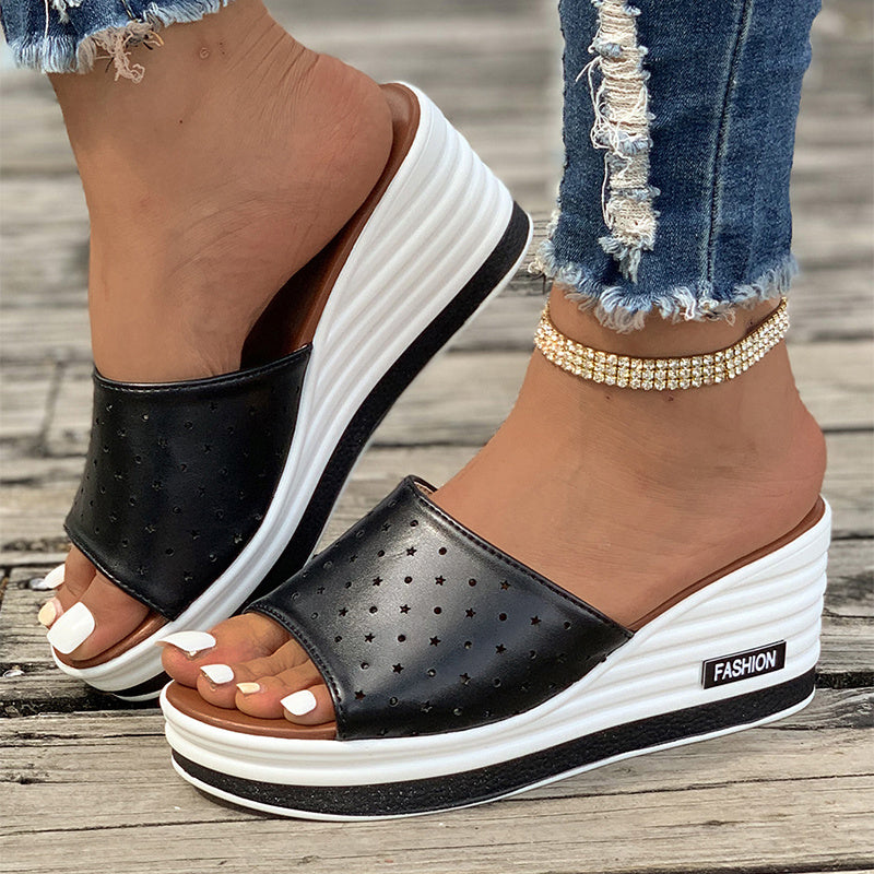 Fischmaul Keilsandalen Sommermode Hohldesign High Heels Slides Hausschuhe Lässige Strandschuhe für Frauen