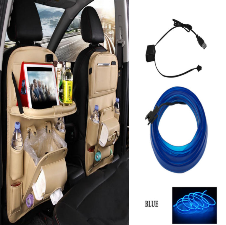 Trendy Pu Leather Car Storage Bag Multifunction Seat Back Tray Hangin