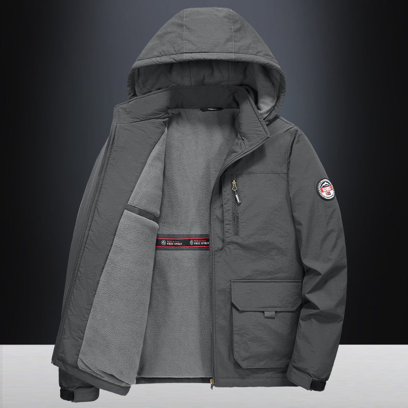 Fall Winter Men Middle-aged Loose Plus Size Outdoor Sports Windproof Hooded Cotton Jacket