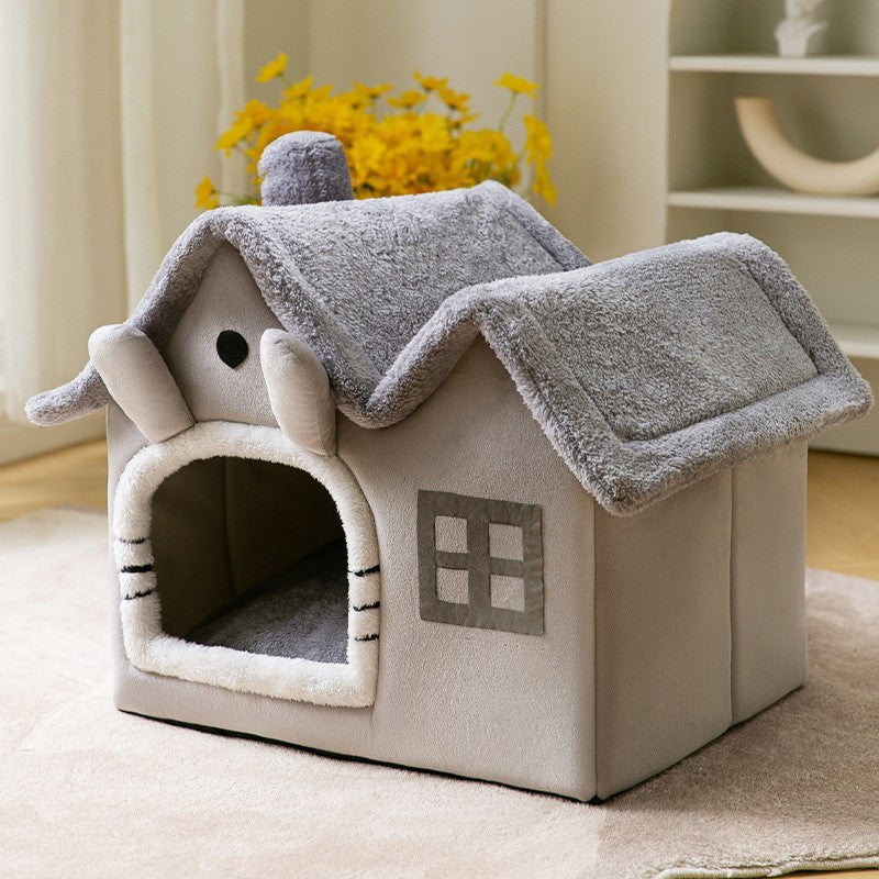 Niche pliable pour chien, lit pour chat, villa d'hiver, chenil, niche amovible, nid chaud, grotte fermée, canapé, fournitures pour animaux de compagnie