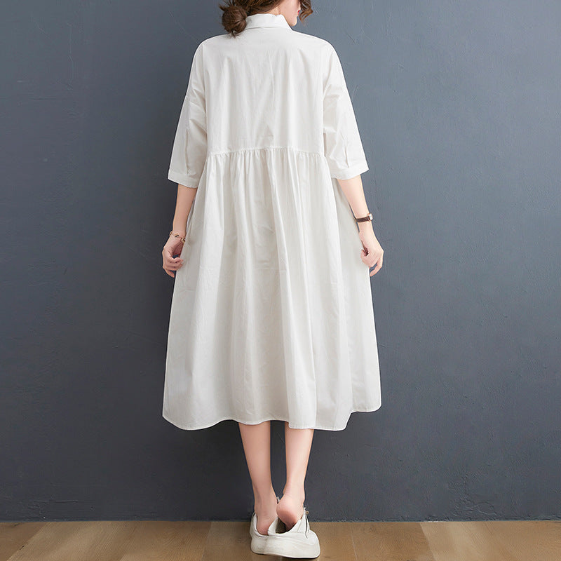 New Solid Color Casual Loose Large Size Short Sleeve Dress Women