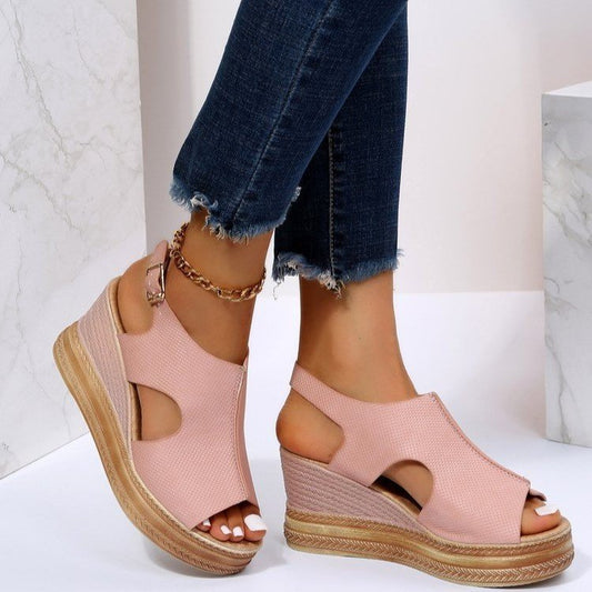 Peep Toe Sandalen Frauen Keilabsatz Plattform Schnalle Schuhe Sommer