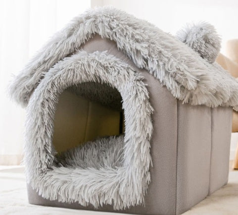 Niche pliable pour chien, lit pour chat, villa d'hiver, chenil, niche amovible, nid chaud, grotte fermée, canapé, fournitures pour animaux de compagnie