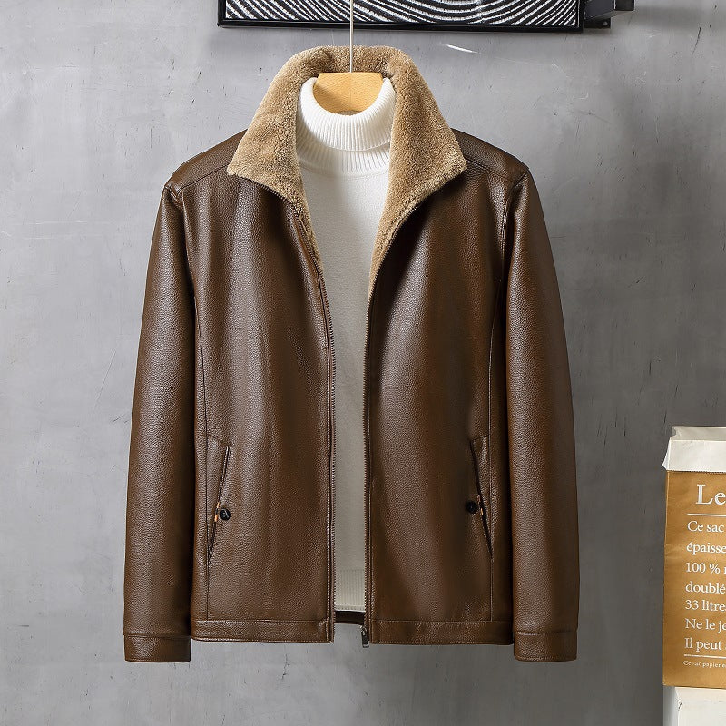 Manteau rembourré en cuir polaire à revers pour homme