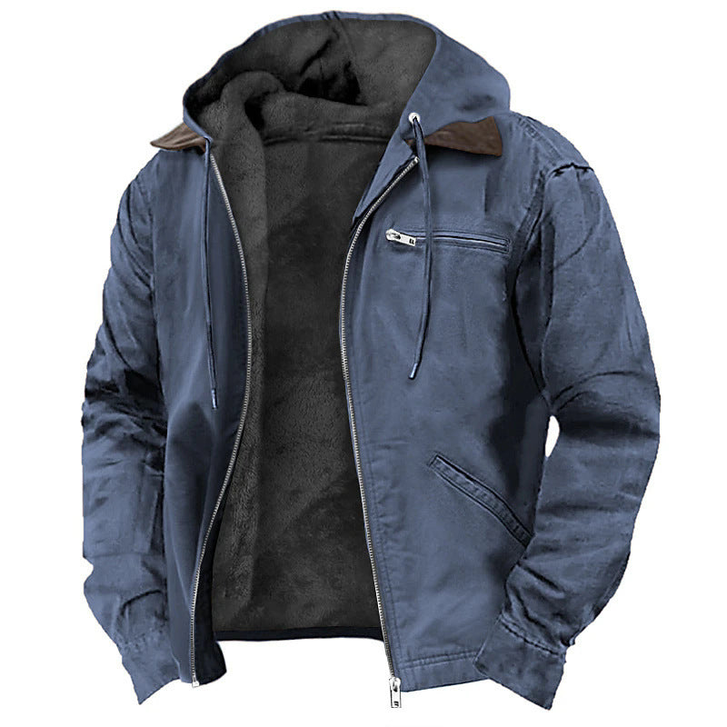 Winter Kapuzenmantel mit Taschen Mode Warme Fleece-Reißverschlussjacke Freizeit Oberbekleidung Herrenbekleidung