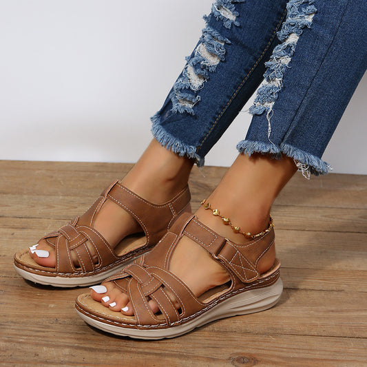 Römische Schuhe Damen Klettverschluss Knöchelriemen Sandalen Sommer Plateau Sandalen