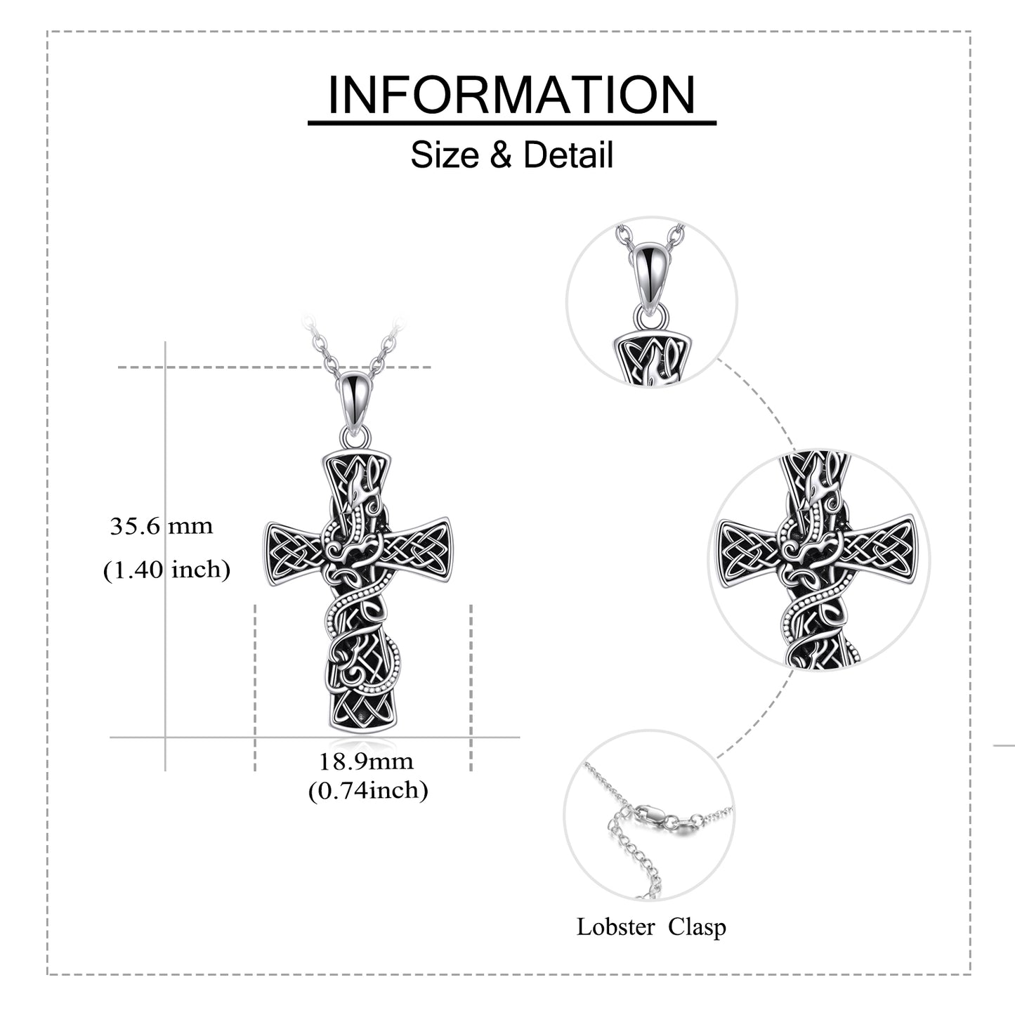 Luxury Cross Necklace Sterling Silver Cross Faith Celtic Dragon Jewel