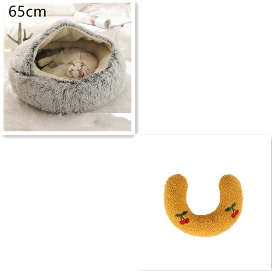 2 en 1 Lit pour chien et chat Lit d'hiver pour animaux de compagnie Lit rond en peluche Lit chaud Maison douce longue en peluche Produits pour animaux de compagnie