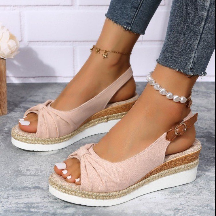 Schleife Schuhe Sommer Peep Toe Plateau Sandalen Schnalle Tägliche Freizeitschuhe