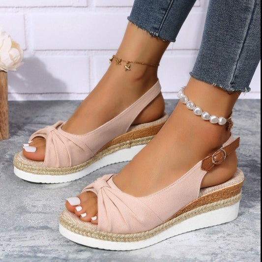 Schleife Schuhe Sommer Peep Toe Plateau Sandalen Schnalle Tägliche Freizeitschuhe
