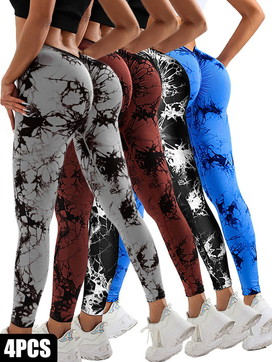 4er-Pack Scrunch-Workout-Leggings für Damen, hoch taillierte Butt-Lifting-Batik-V-Rücken-Taille, nahtlose Gym-Yoga-Leggings, Workout-Leggings für Frauen, Jada-Leggings