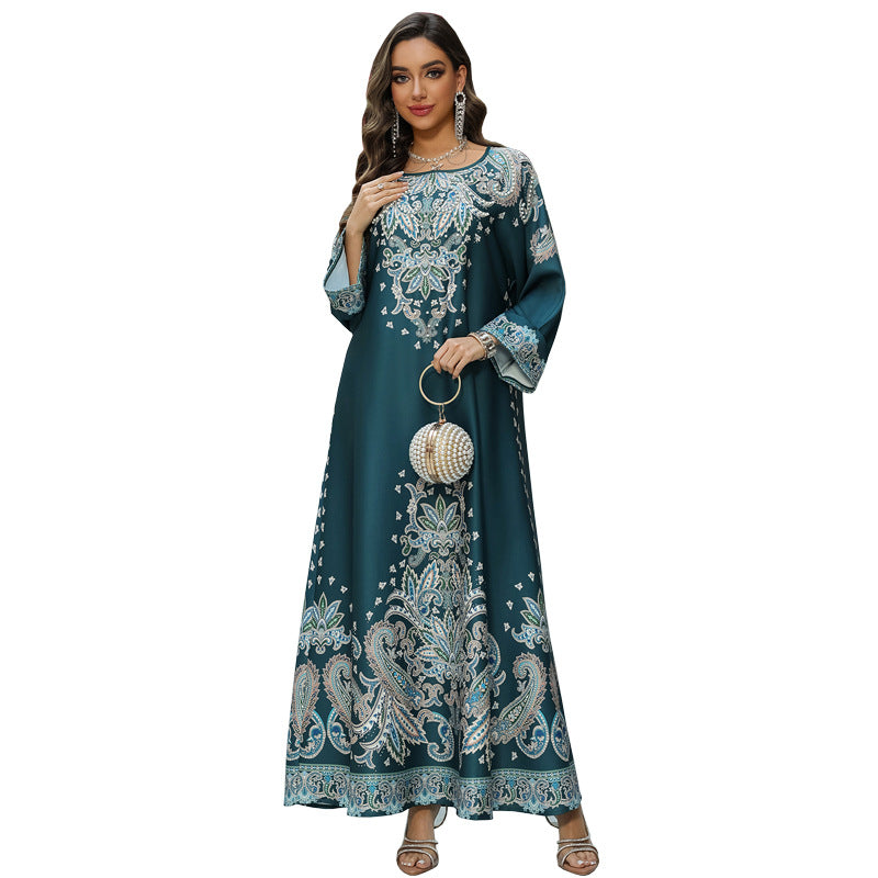 Stylish Muslim Robe Printed Dubai Women'S Clothing Dress for Everyday