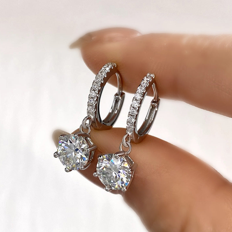 Boucles d'oreilles pendantes en argent sterling 925 classique six griffes moissanite femme