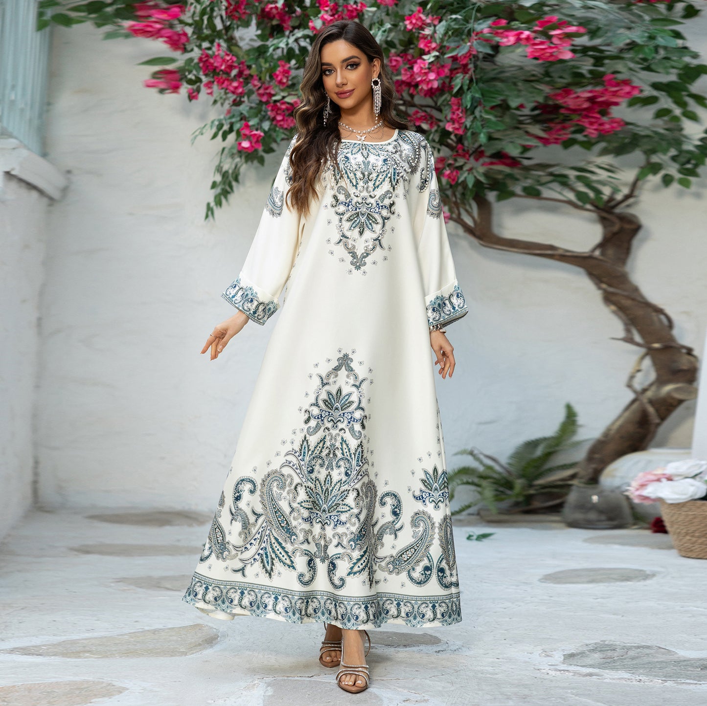 Stylish Muslim Robe Printed Dubai Women'S Clothing Dress for Everyday