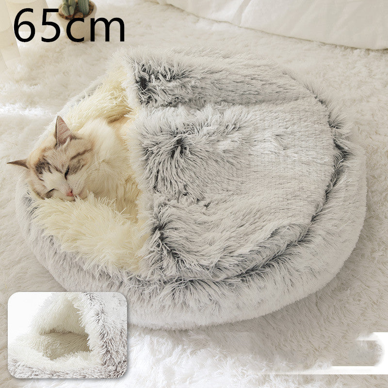 2 en 1 Lit pour chien et chat Lit d'hiver pour animaux de compagnie Lit rond en peluche Lit chaud Maison douce longue en peluche Produits pour animaux de compagnie