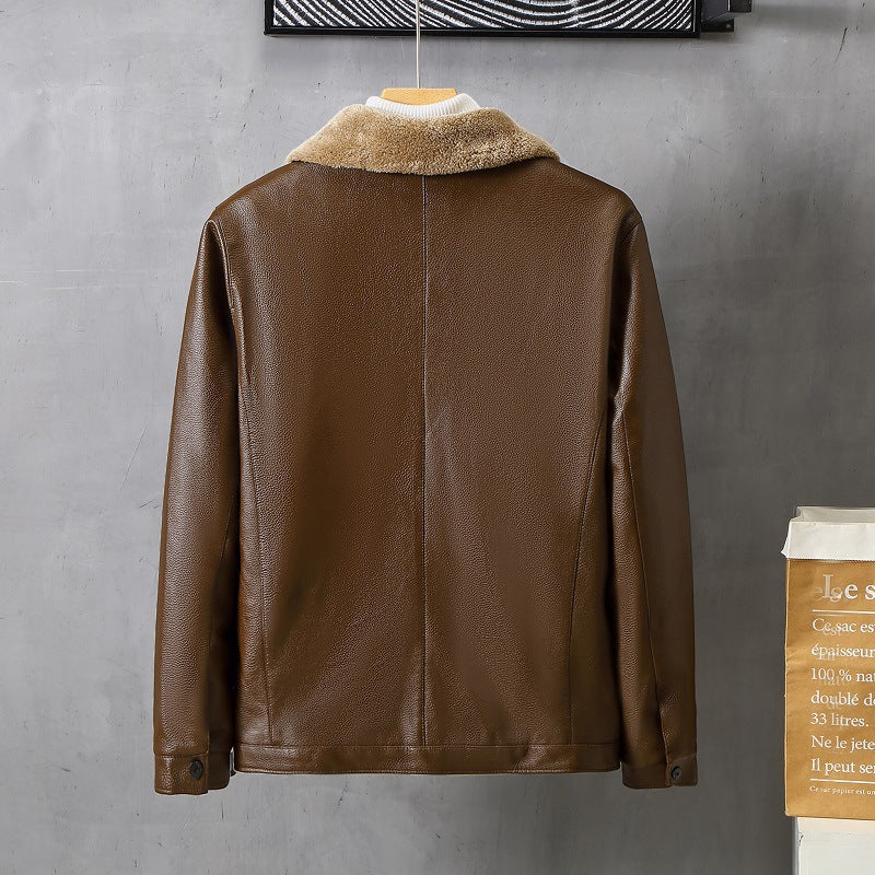 Manteau rembourré en cuir polaire à revers pour homme