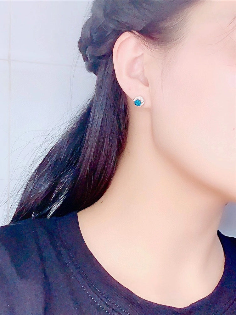 Stylish New Sapphire Natural London Blue Topaz Flower Stud Earrings f