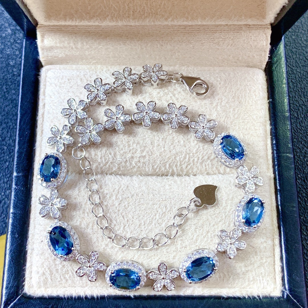 Damen-Armband aus S925 Silber mit natürlichen Topassteinen