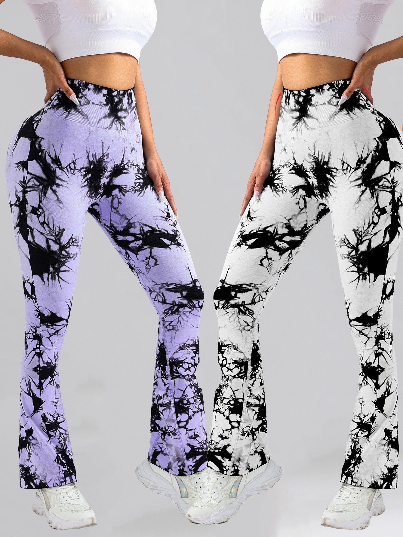 2er-Pack Batik-Leggings mit hoher Taille, ausgestellt, Po-Lifting, Fitness, Sport, Yoga, Schlaghosen für Damen, Workout-Leggings für Damen, nahtlose Leggings zum Kneten des Po-Liftings