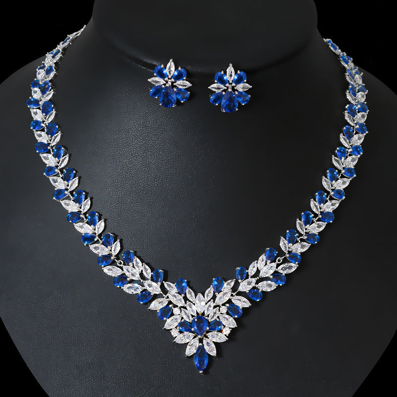 Braut Zirkon Schmuck Halskette Ohrring Set