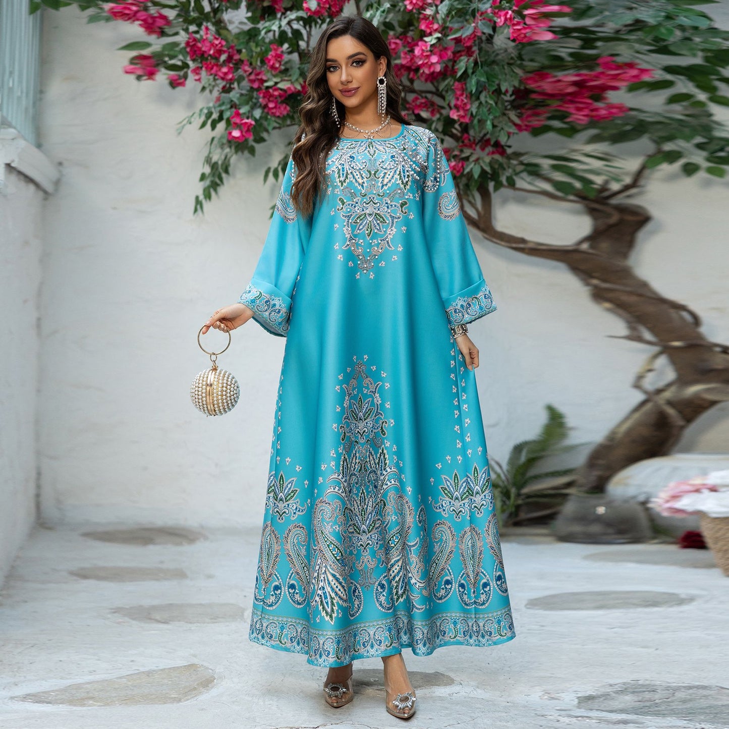 Stylish Muslim Robe Printed Dubai Women'S Clothing Dress for Everyday