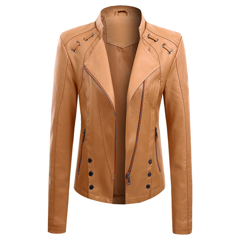 Neue Frühling- und Herbst-PU-Lederjacke für Damen, kurz