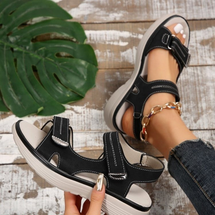 Lässige Sandalen mit Klettverschluss, bequeme Sommer-Sportsandalen mit Fischmaul, leichte Strandschuhe für Damen