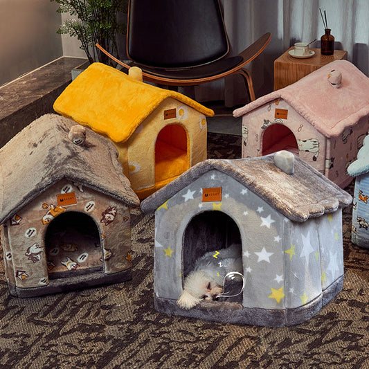 Faltbares Hundehaus Haustier Katzenbett Winter Hundevilla Schlafzwinger Abnehmbares Nest Warme geschlossene Höhle Sofa Haustierzubehör