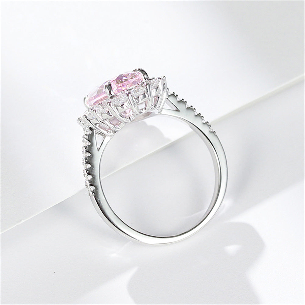 925 Sterling Silver Pink Diamond Egg-shaped Closed Wedding Ring European And American