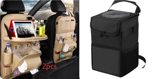 Trendy Pu Leather Car Storage Bag Multifunction Seat Back Tray Hangin