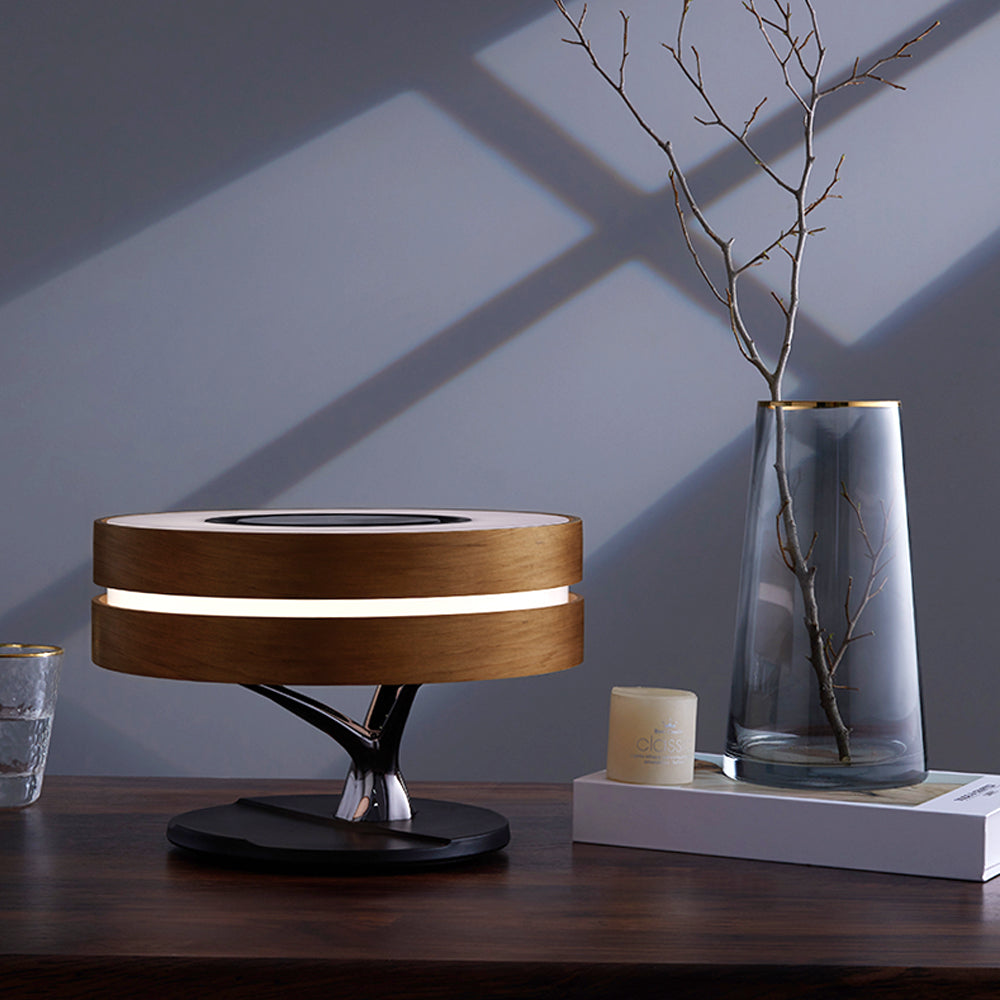Lampe de chevet connectée intelligente et ronde avec haut-parleur Bluetooth, arbre lumineux LED WiFi et chargeur sans fil pour salon