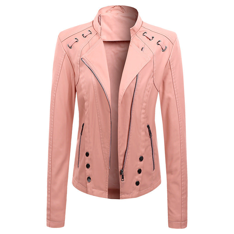 Neue Frühling- und Herbst-PU-Lederjacke für Damen, kurz
