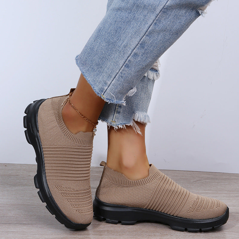 Stricksockenschuhe für Damen, bequem, atmungsaktiv, flache Schuhe, Laufschuhe