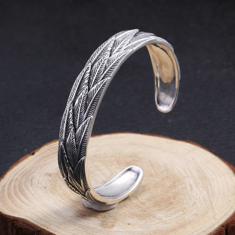 Trendy Silver Jewelry Sterling Feather Bracelet