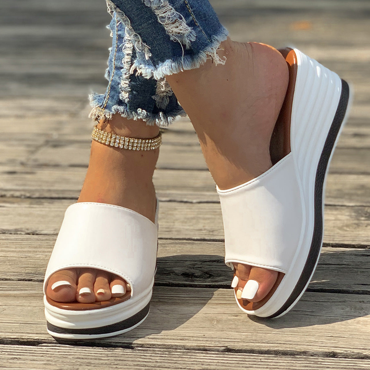 Fischmaul Keilsandalen Sommermode Hohldesign High Heels Slides Hausschuhe Lässige Strandschuhe für Frauen