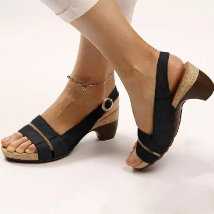 Knöchelriemen Sandalen Sommer Low Heel Peep Toe Schuhe Damen