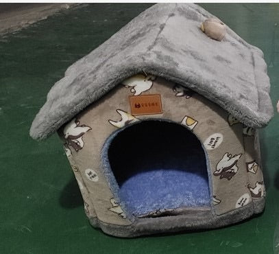 Niche pliable pour chien, lit pour chat, villa d'hiver, chenil, niche amovible, nid chaud, grotte fermée, canapé, fournitures pour animaux de compagnie