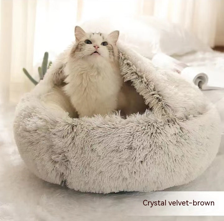 2 en 1 Lit pour chien et chat Lit d'hiver pour animaux de compagnie Lit rond en peluche Lit chaud Maison douce longue en peluche Produits pour animaux de compagnie