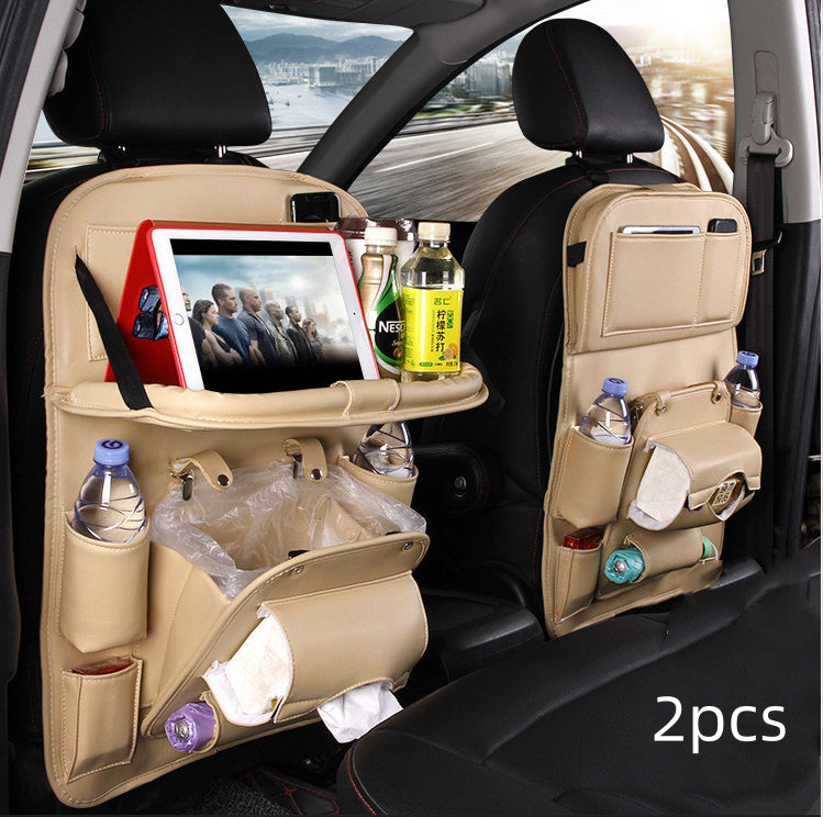 Trendy Pu Leather Car Storage Bag Multifunction Seat Back Tray Hangin