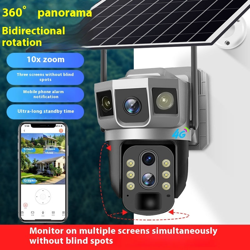 V380 Drei-Bildschirm 4G Haushalt Outdoor 10-fach Zoom Nachtsicht HD Intelligente Überwachungskamera