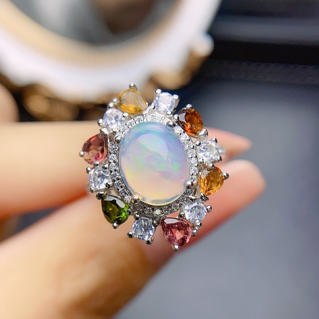 S925 Silver Inlaid Main Stone Opal Ring