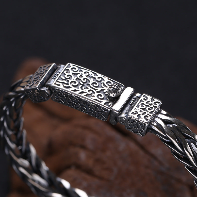 Bracelet tressé en rotin pour hommes, en argent sterling 925