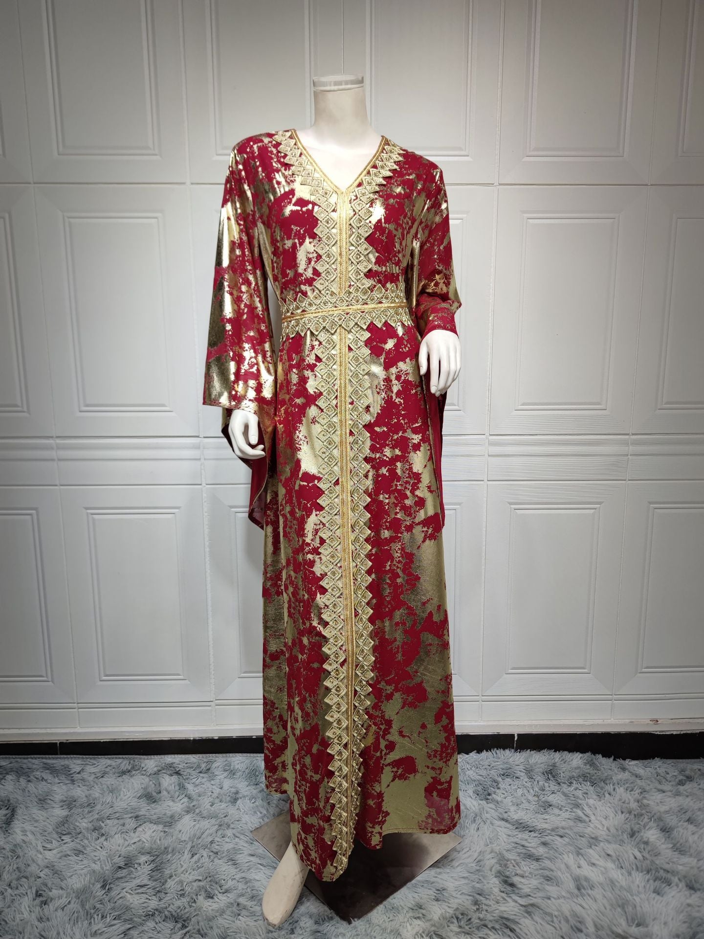 Stylish Muslim Chiffon Bronzing Robe Containing Belt Dress for Everyd