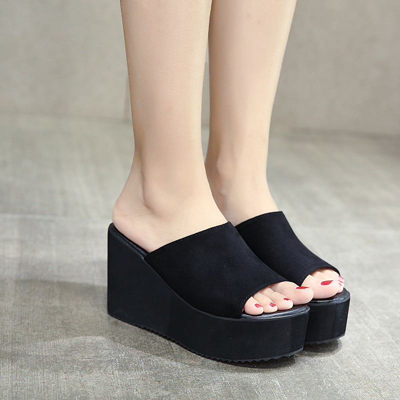 Chaussons confortables à talons hauts, sandales compensées, chaussures en daim pour femmes