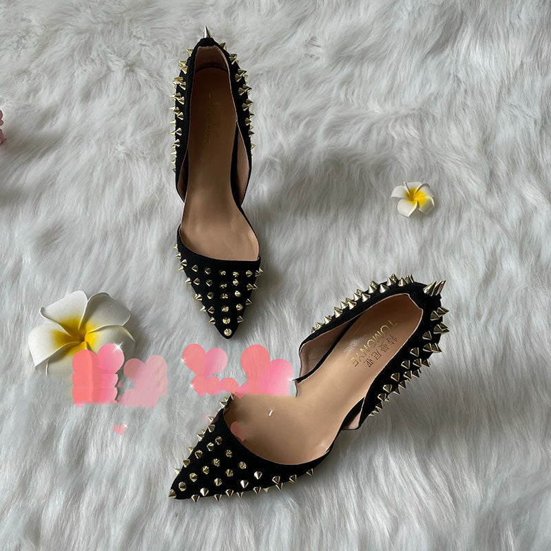 Damenschuhe Schwarz Wildleder Gold Nieten