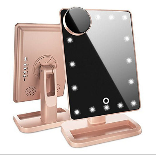 Miroir de Maquillage Tactile avec 20 LED, Haut-parleur Bluetooth, Miroirs Grossissants 10X et Lumières